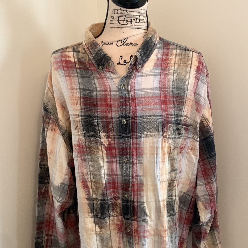 Franklin Flannels Vintage Bleach Splattered Button Down 
(Gray & Burgundy) - Picture 3 of 11